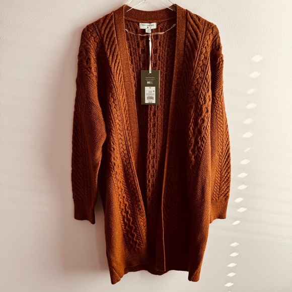 NEW Nili Lotan x Target size XL Sweater Rusty Orange Brown Cabled Cardigan - Picture 3 of 10